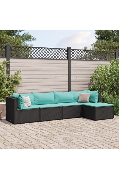 vidaxl Set È™ezlonguri de gradina, 5 piese, cu perne, negru, poliratan