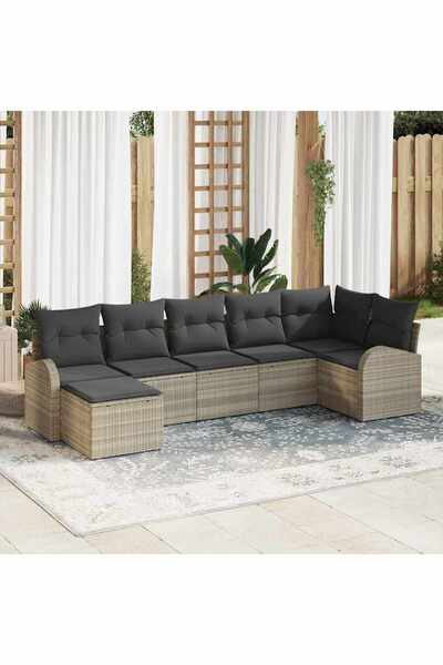 vidaxl Set de canapele pentru gradina 7 pcs Gri deschis Poli Rattan
