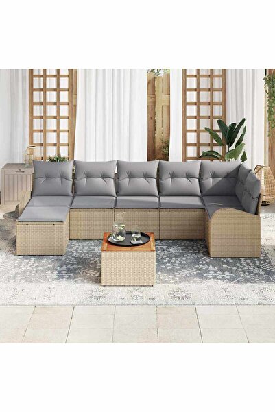 vidaxl Set de canapele pentru gradina cu perna 8 pcs Bej poliratan