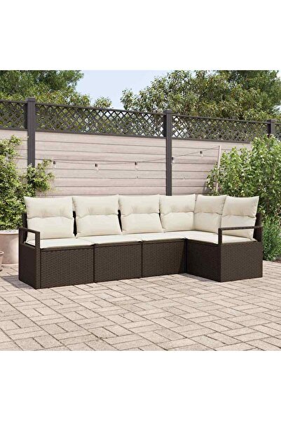 vidaxl Set de canapea cu perna 5 pcs Maro poliratan