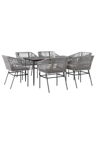 vidaxl Set de sufragerie de gradina de 7 piese sticla poliratan gri