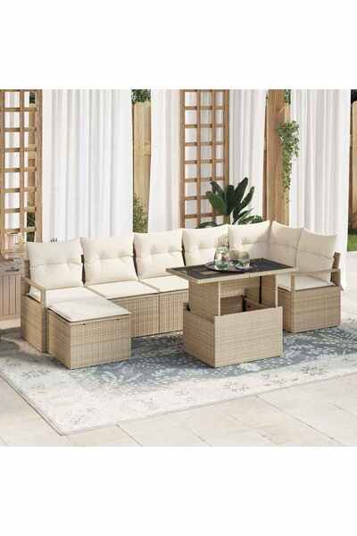 vidaxl Set de canapele pentru gradina 8 pcs Bej Rattan poli