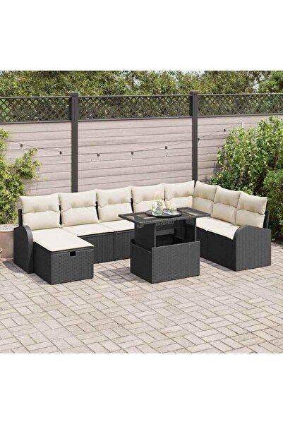 vidaxl Set de canapele pentru gradina cu perna 9 pcs Negru Rattan poli