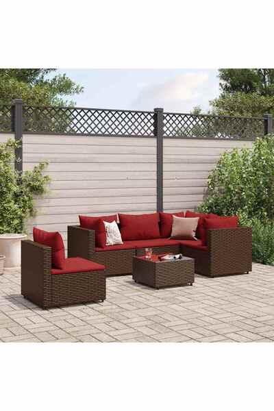 vidaxl Set mobilier de gradina cu perne, 6 piese, maro, poliratan