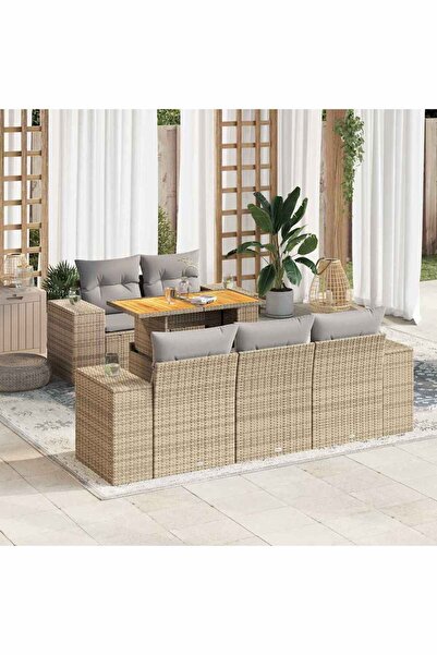 vidaxl Set canapele de gradina cu perne, 6 piese, bej, poliratan