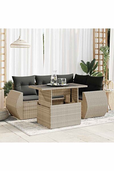 vidaxl Set canapele de gradina cu perne, 5 piese gri deschis poliratan