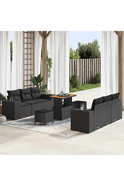 vidaxl Set de canapele pentru gradina cu perna 9 pcs Negru Rattan poli