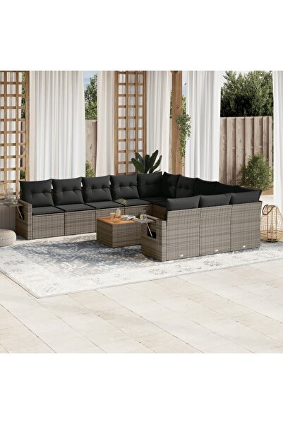 vidaxl Set canapea de gradina cu perne, 12 piese, gri, poliratan