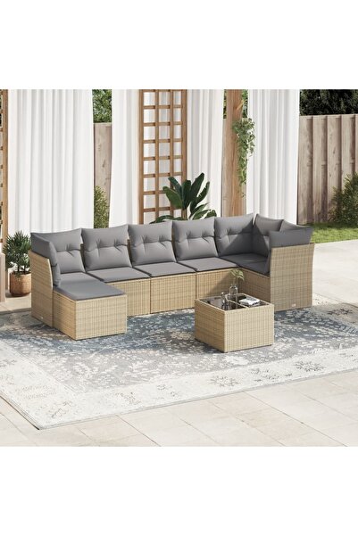 vidaxl Set canapele de gradina, 8 piese, cu perne, bej, poliratan