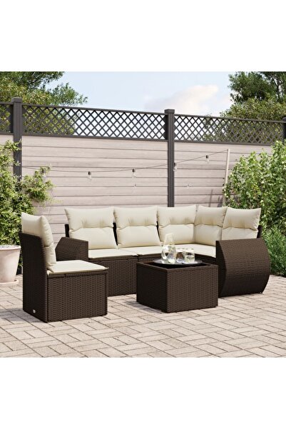 vidaxl Set canapele de gradina cu perne, 6 piese, maro, poliratan