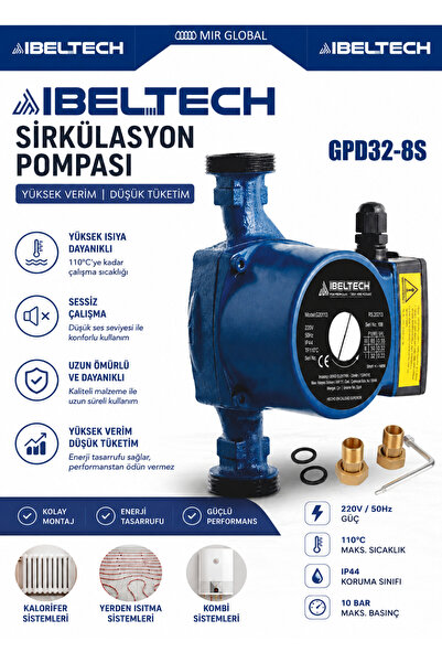 İBELTECH GPD32-8S Sirkülasyon Pompası 40’lık 180mm Güçlü Devir Daim Pompası K...