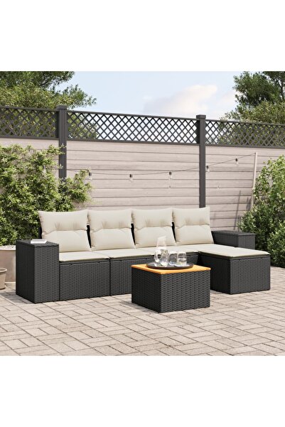 vidaxl Set mobilier de gradina cu perne, 6 piese, negru, poliratan