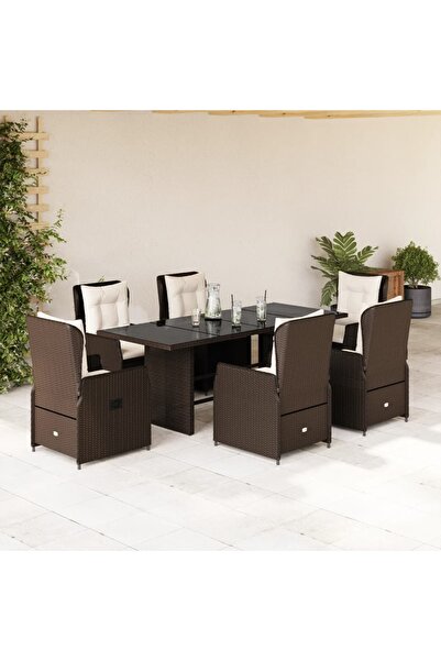 vidaxl Set mobilier de gradina cu perne, 7 piese, maro, poliratan