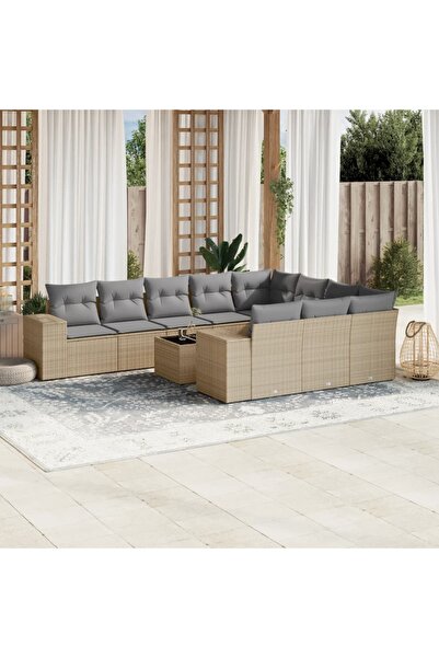 vidaxl Set canapele de gradina cu perne, 11 piese, bej, poliratan