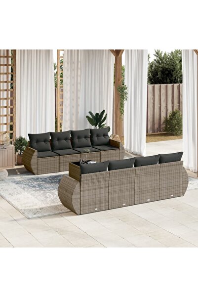 vidaxl Set canapele de gradina, 9 piese, cu perne, gri, poliratan