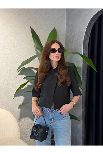 By Merve Darende ZR Model Kısa Kollu Crop Blazer Ceket