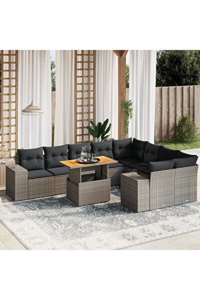 vidaxl Set mobilier de gradina cu perne, 10 piese, gri, poliratan