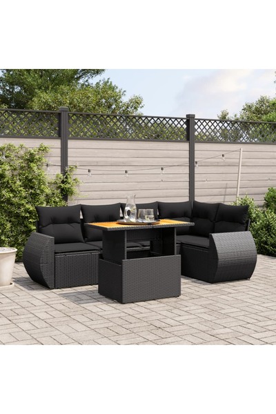 vidaxl Set mobilier de gradina cu perne, 6 piese, negru, poliratan