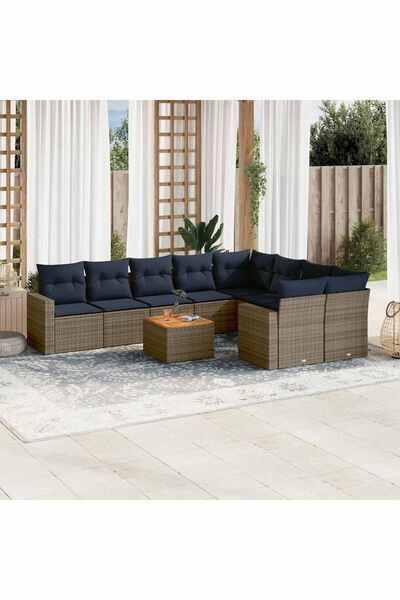 vidaxl Set canapele de gradina cu perne, 10 piese, gri, poliratan