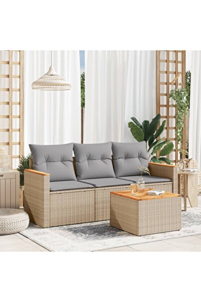 vidaxl Set canapele de gradina, 4 piese, cu perne, bej, poliratan
