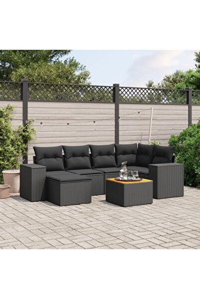 vidaxl Set canapele de gradina cu perne, 7 piese, negru, poliratan