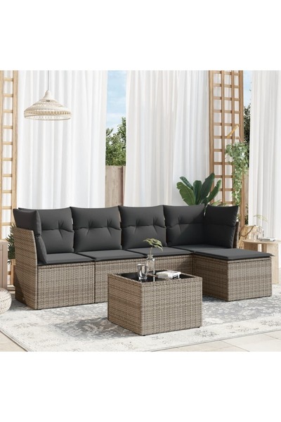 vidaxl Set mobilier gradina cu perne, 6 piese, gri, poliratan