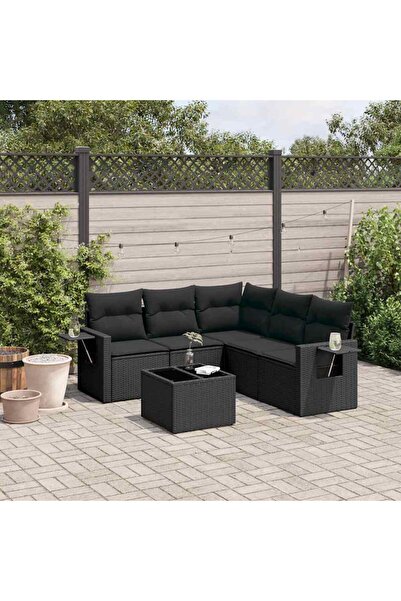 vidaxl Set mobilier de gradina cu perne, 6 piese, negru, poliratan