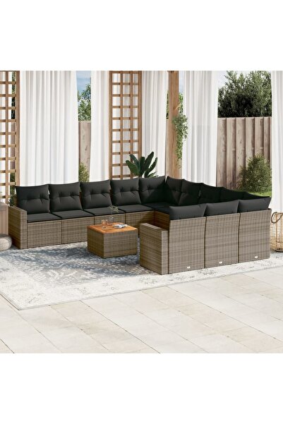 vidaxl Set canapea de gradina cu perne, 12 piese, gri, poliratan