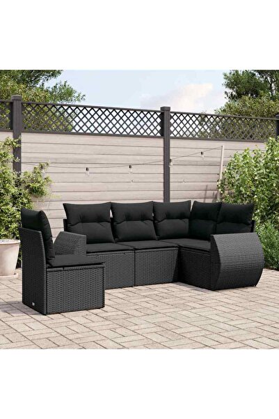 vidaxl Set mobilier de gradina cu perne, 5 piese, negru, poliratan
