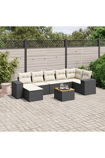 vidaxl Set mobilier de gradina cu perne, 8 piese, negru, poliratan