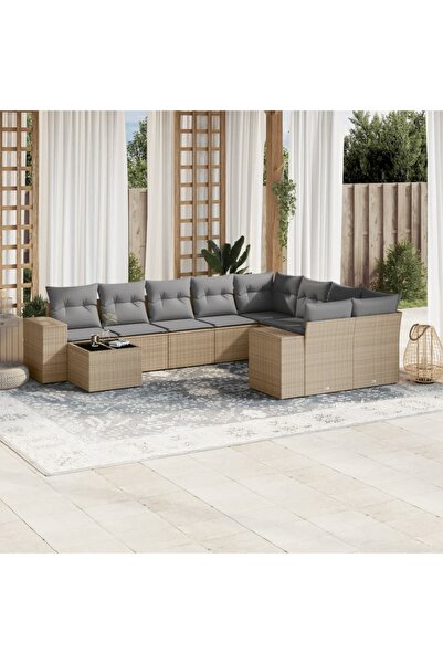 vidaxl Set canapele de gradina cu perne, 10 piese, bej, poliratan
