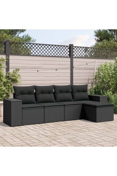 vidaxl Set mobilier de gradina cu perne, 5 piese, negru, poliratan