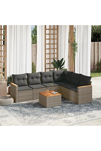 vidaxl Set canapele de gradina, 7 piese, cu perne, gri, poliratan