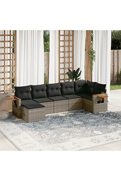 vidaxl Set canapele de gradina, 7 piese, cu perne, gri, poliratan