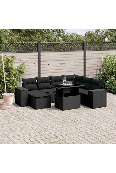 vidaxl Set mobilier de gradina cu perne, 8 piese, negru, poliratan