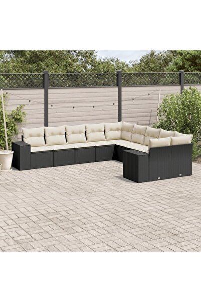 vidaxl Set canapele de gradina cu perne, 10 piese, negru, poliratan