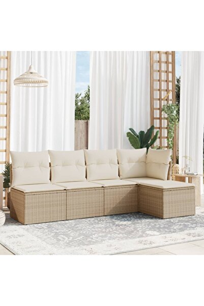 vidaxl Set canapele de gradina cu perne, 5 piese, bej, poliratan