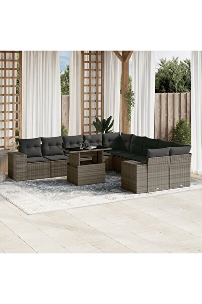 vidaxl Set canapele de gradina cu perne, 11 piese, gri, poliratan