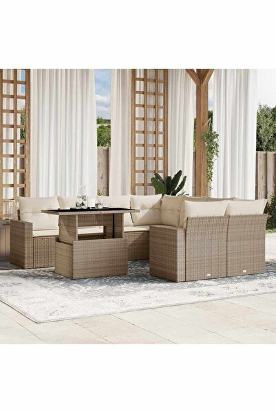 vidaxl Set canapele de gradina, 9 piese, cu perne, bej, poliratan