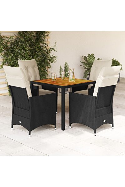 vidaxl Set mobilier de gradina cu perne, 5 piese, negru, poliratan