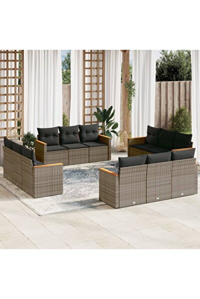 vidaxl Set canapea de gradina cu perne, 12 piese, gri, poliratan