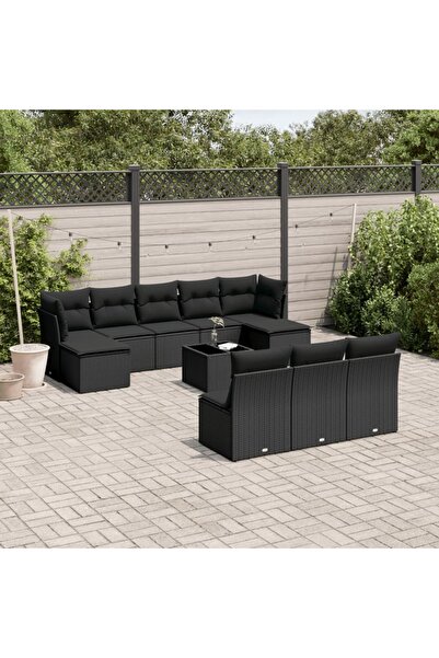 vidaxl Set canapele de gradina cu perne, 11 piese, negru, poliratan