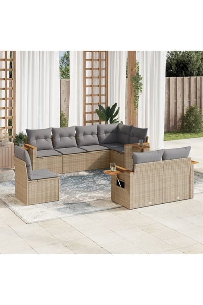 vidaxl Set canapele de gradina, 8 piese, cu perne, bej, poliratan