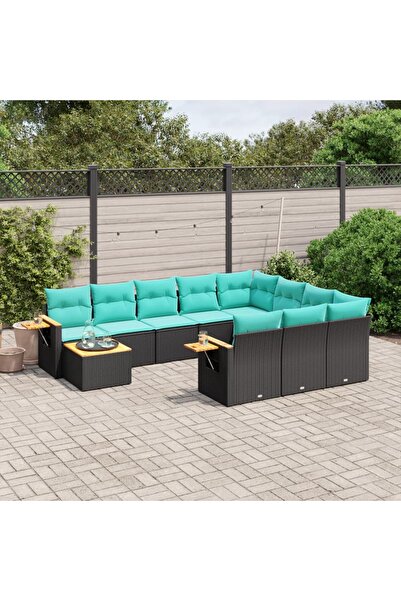 vidaxl Set canapele de gradina cu perne, 11 piese, negru, poliratan