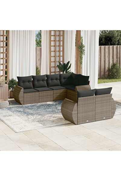 vidaxl Set canapele de gradina, 7 piese, cu perne, gri, poliratan