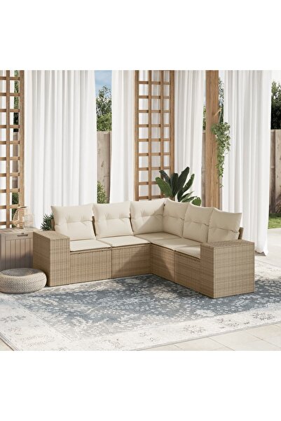vidaxl Set canapele de gradina cu perne, 5 piese, bej, poliratan