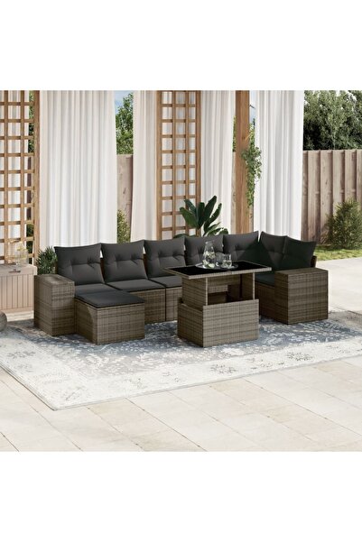 vidaxl Set canapele de gradina cu perne, 8 piese, gri, poliratan