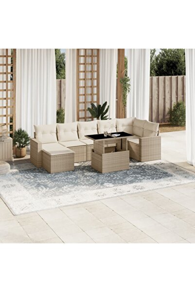 vidaxl Set canapele de gradina, 8 piese, cu perne, bej, poliratan