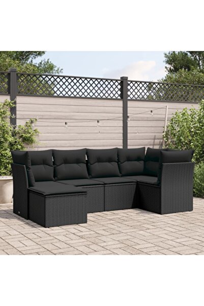 vidaxl Set mobilier de gradina cu perne, 6 piese, negru, poliratan
