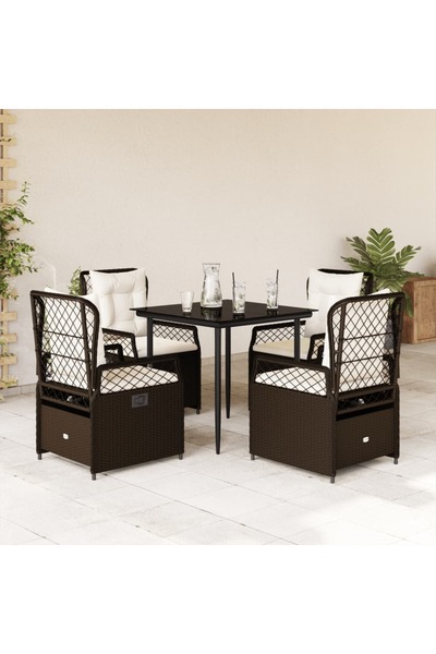 vidaxl Set mobilier de gradina, 5 piese, cu perne, maro, poliratan